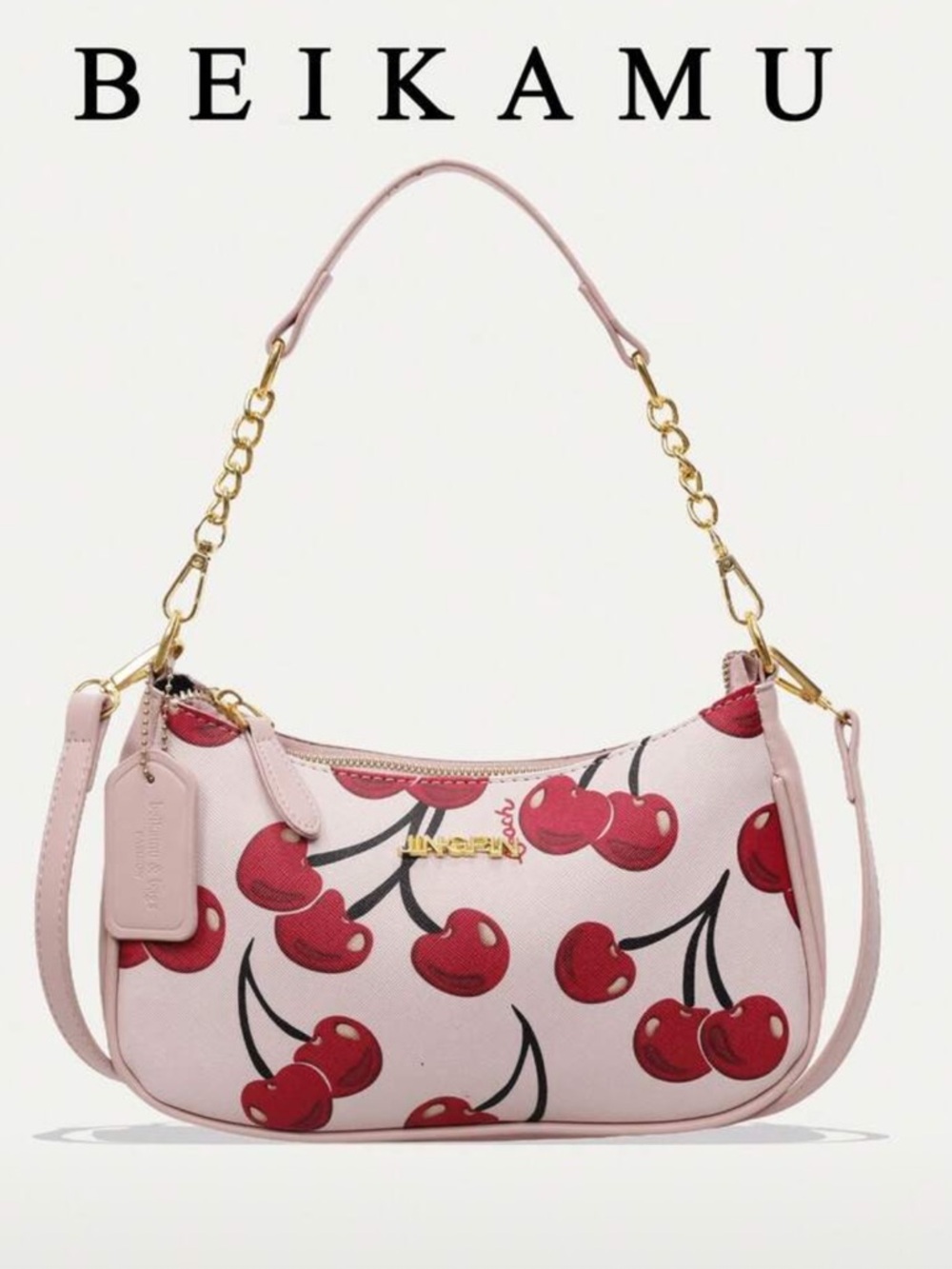 🍒 Cherry Print Crossbody/Shoulder Bag with Cherry Keychain – Pink | NWT